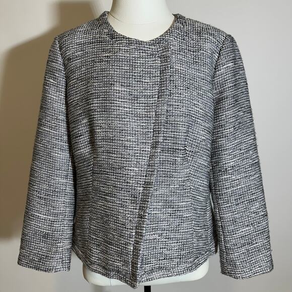 Liz Claiborne Gray Tweed Moto Blazer Suit Jacket Career Womens Size Large L - Picture 1 of 9